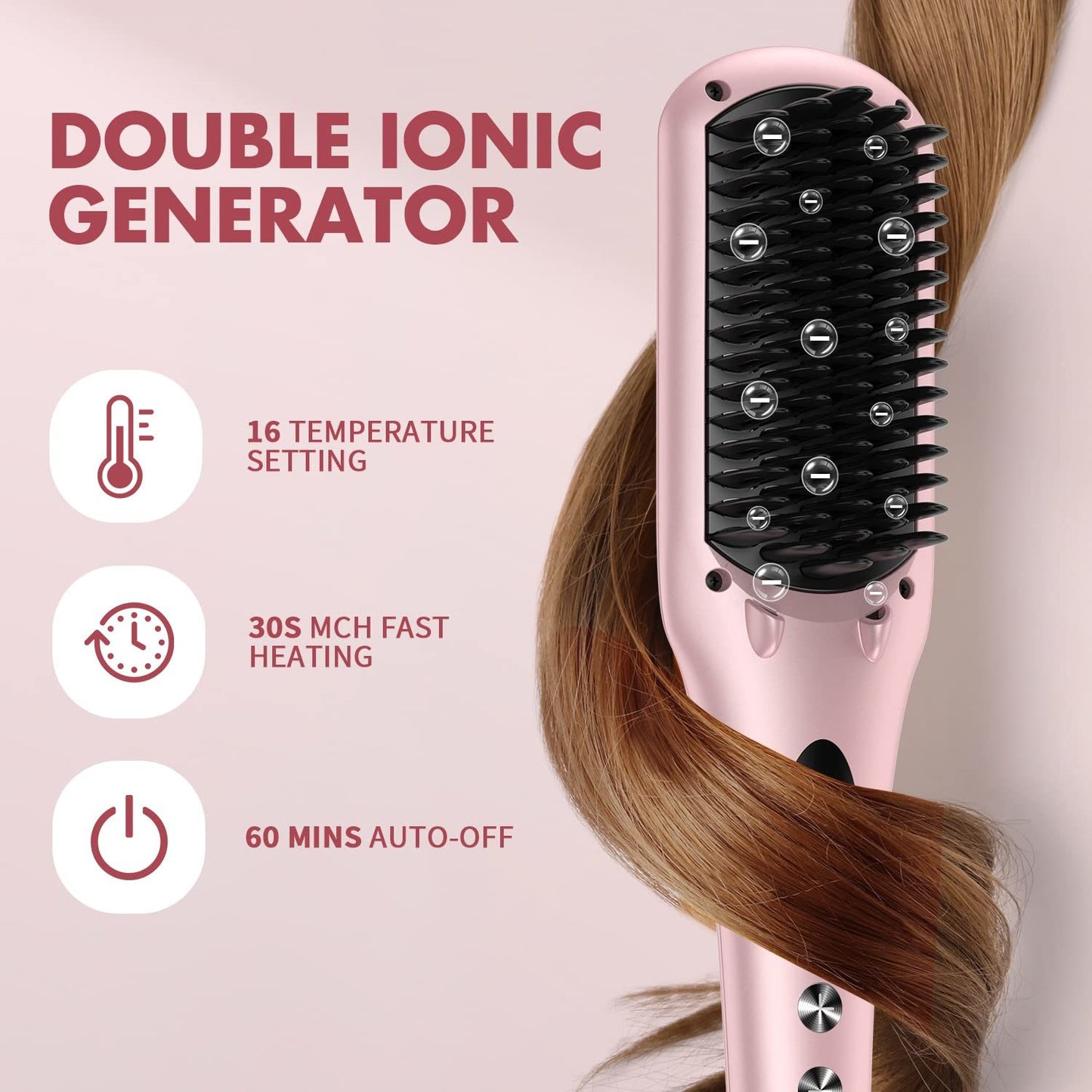 Enhanced Hair Straightener Heat Brush by MiroPure, 2-in-1 Ceramic Ionic Straightening Brush, Hot Comb with Anti-Scald Feature, Auto Temperature Lock & Auto-Off Function (Pink) - lolaluxeshop