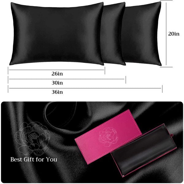 Silk Pillowcase for Hair and Skin 1 Pack, 100% Mulberry Silk & Natural Wood Pulp Fiber Double-Sided Design, Silk Pillow Covers with Hidden Zipper (king size:20" x 36", black) - lolaluxeshop