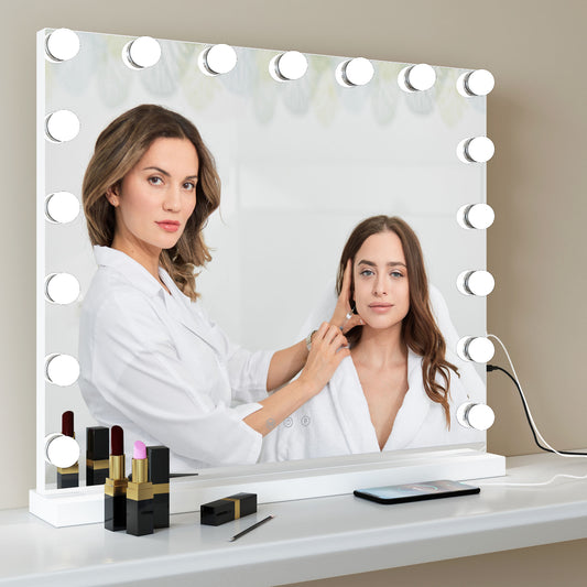 Vanity Mirror with Lights, Hollywood Lighted Makeup Mirror, Bedroom Vanity Mirror with17pcs Light Smart Touch Control 3Colors Dimmable Light ,USB Outlet,Table-Top or Wall Mount - lolaluxeshop