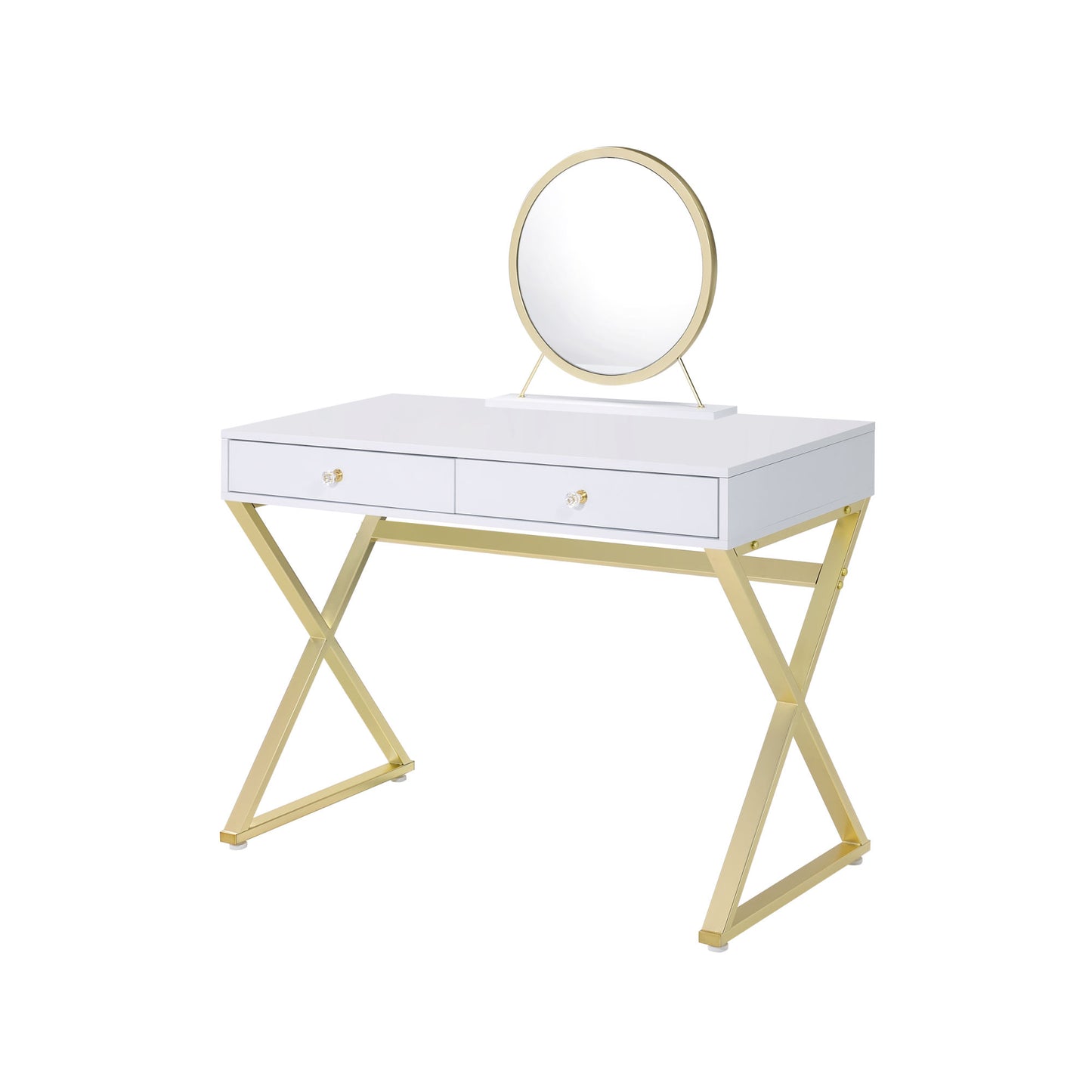 ACME Coleen Vanity Desk w/Mirror & Jewelry Tray in White & Gold Finish AC00667 - lolaluxeshop