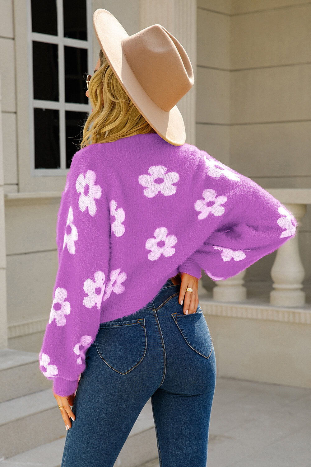 Floral Open Front Fuzzy Cardigan - LOLA LUXE