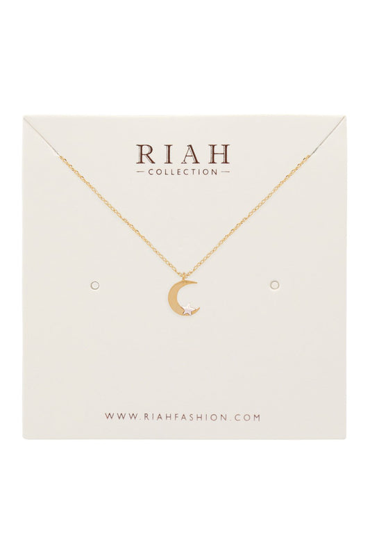 Hdnen665 - Crescent Moon Star Pendant Chain Necklace - LOLA LUXE