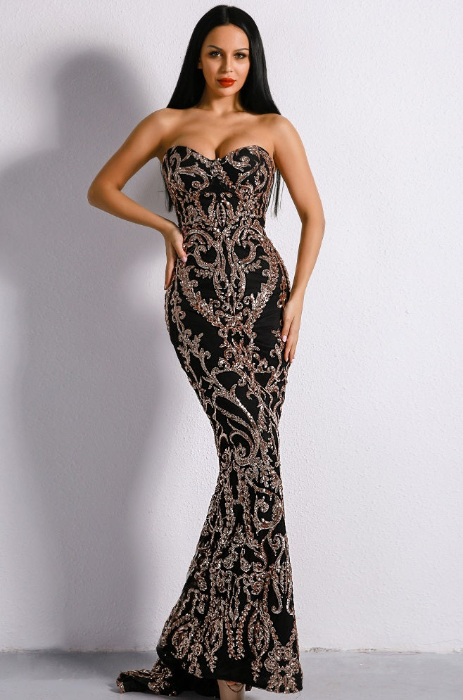 Black Embellished Sequin Gown - LOLA LUXE
