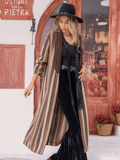 Striped Open Front Long Sleeve Outerwear - lolaluxeshop
