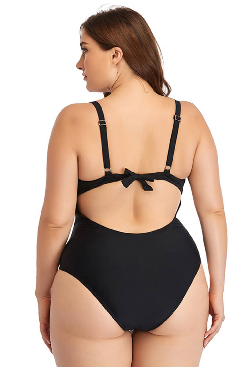 Plus Size Spliced Mesh Tie-Back One-Piece Swimsuit - LOLA LUXE