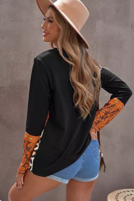 Mixed Print Color Block Long Sleeve Top - LOLA LUXE