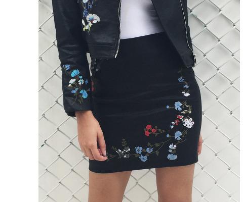 Embroidery Faux Leather Jacket - LOLA LUXE