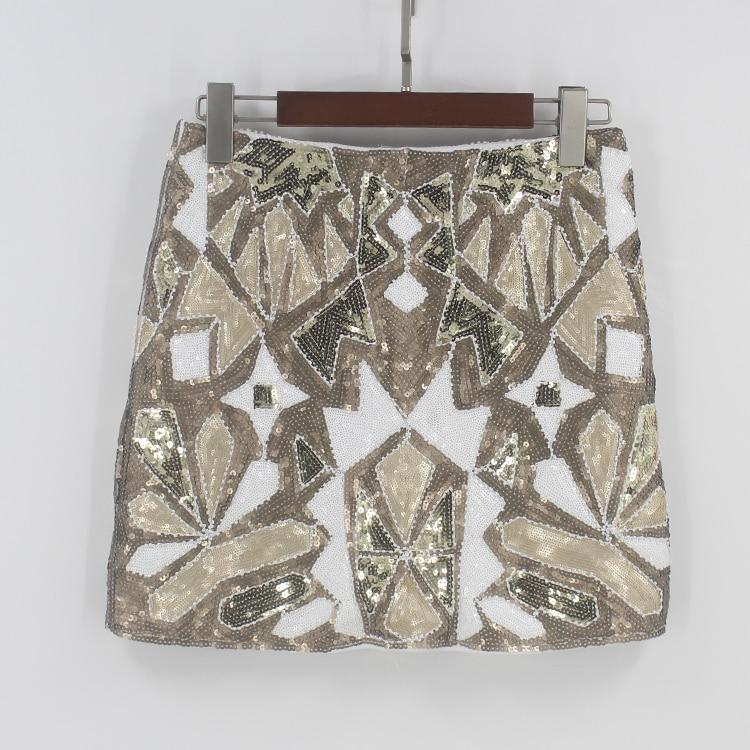 Geometric Color Block Beaded Sequin Skirt - LOLA LUXE