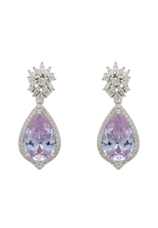 Olivia Teardrop Crystal Drop Earrings Tanzanite Blue Silver - lolaluxeshop