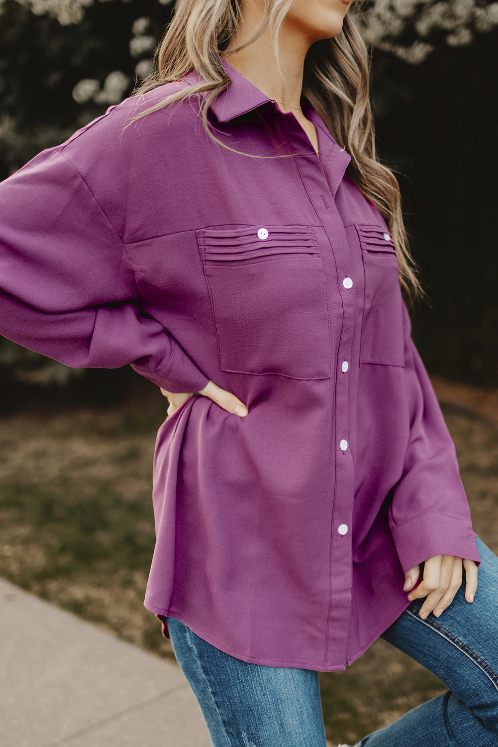 Button-Up Roll-Tab Sleeve Shirt - LOLA LUXE
