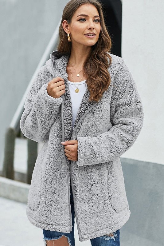 Button Front Hooded Teddy Coat - LOLA LUXE
