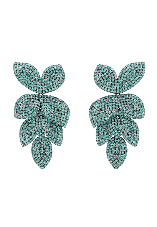 Petal Cascading Flower Earrings Silver Aqua - lolaluxeshop