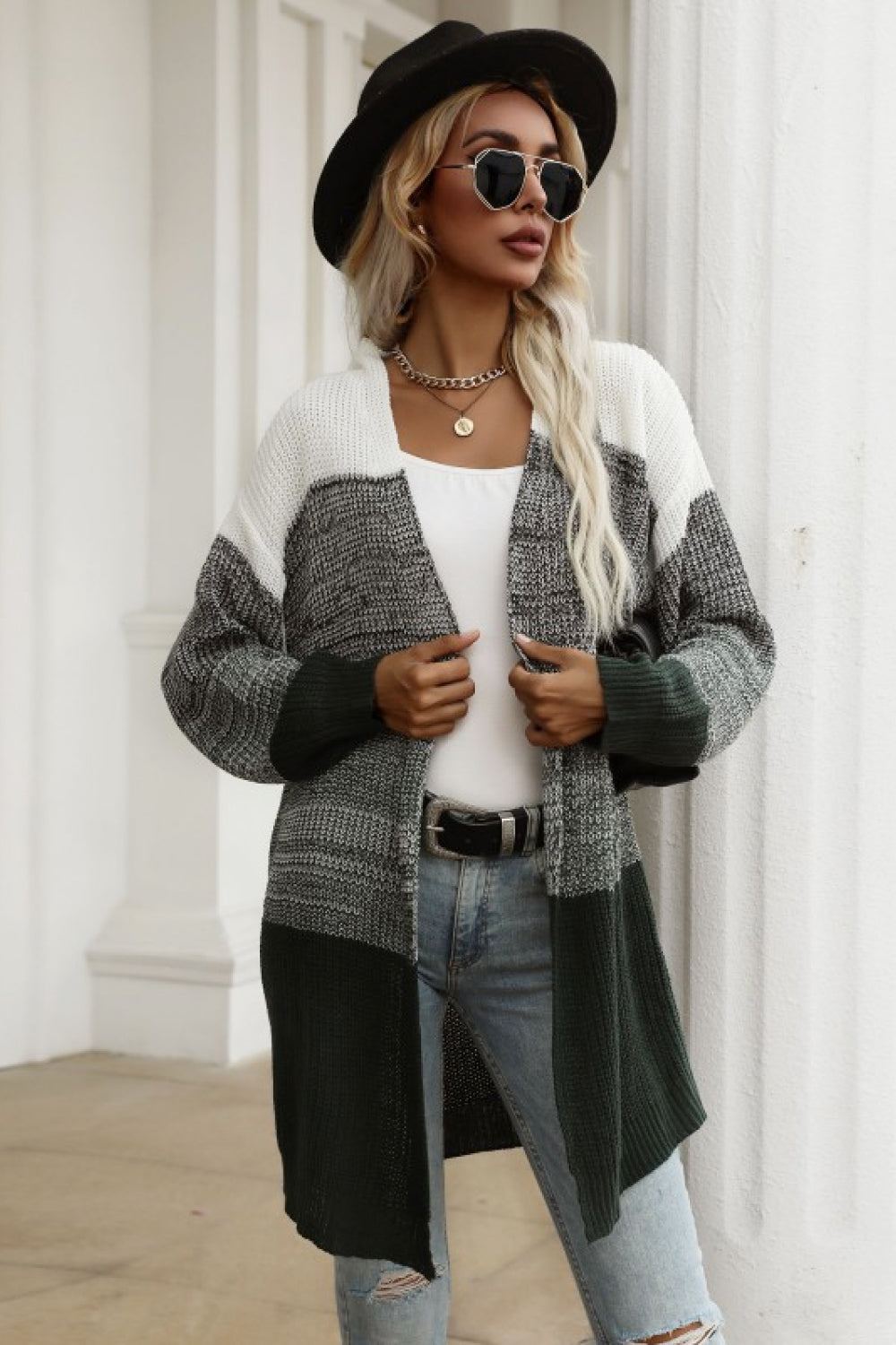 Color Block Chunky Knit Sweater Cardigan - LOLA LUXE