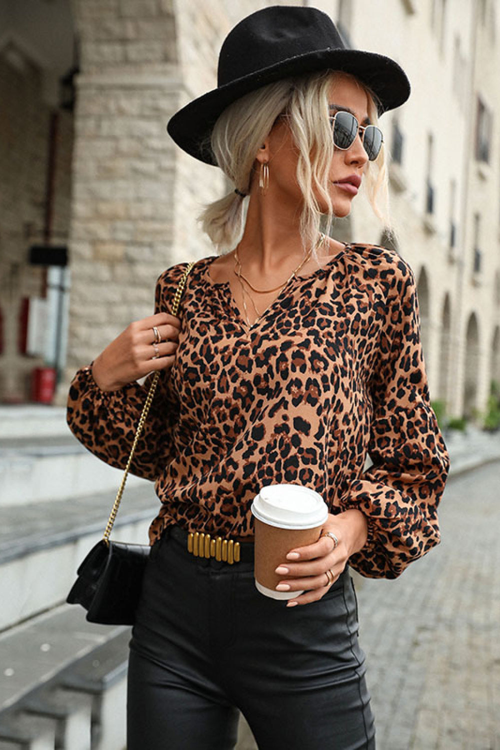 Leopard Lantern Sleeve Blouse - LOLA LUXE