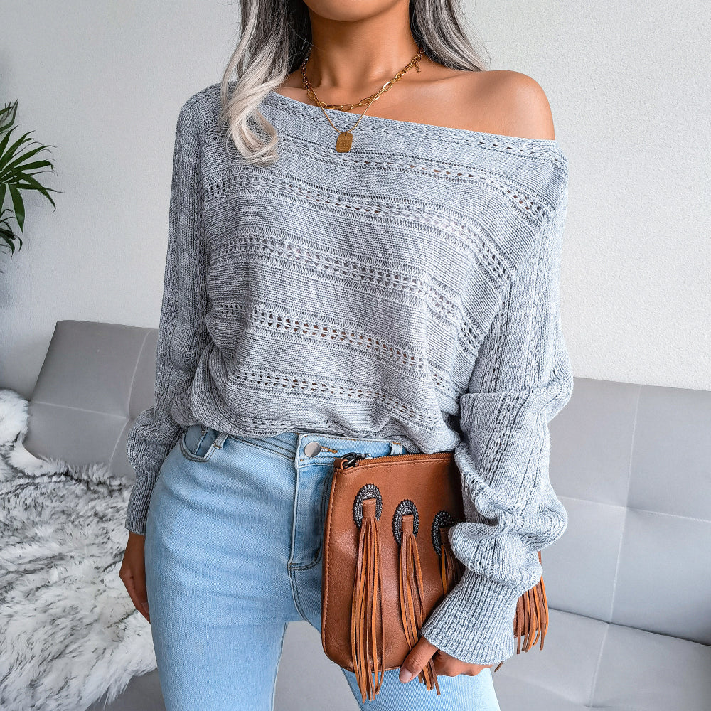 Boat Neck Dolman Sleeve Ribbed Trim Sweater - LOLA LUXE
