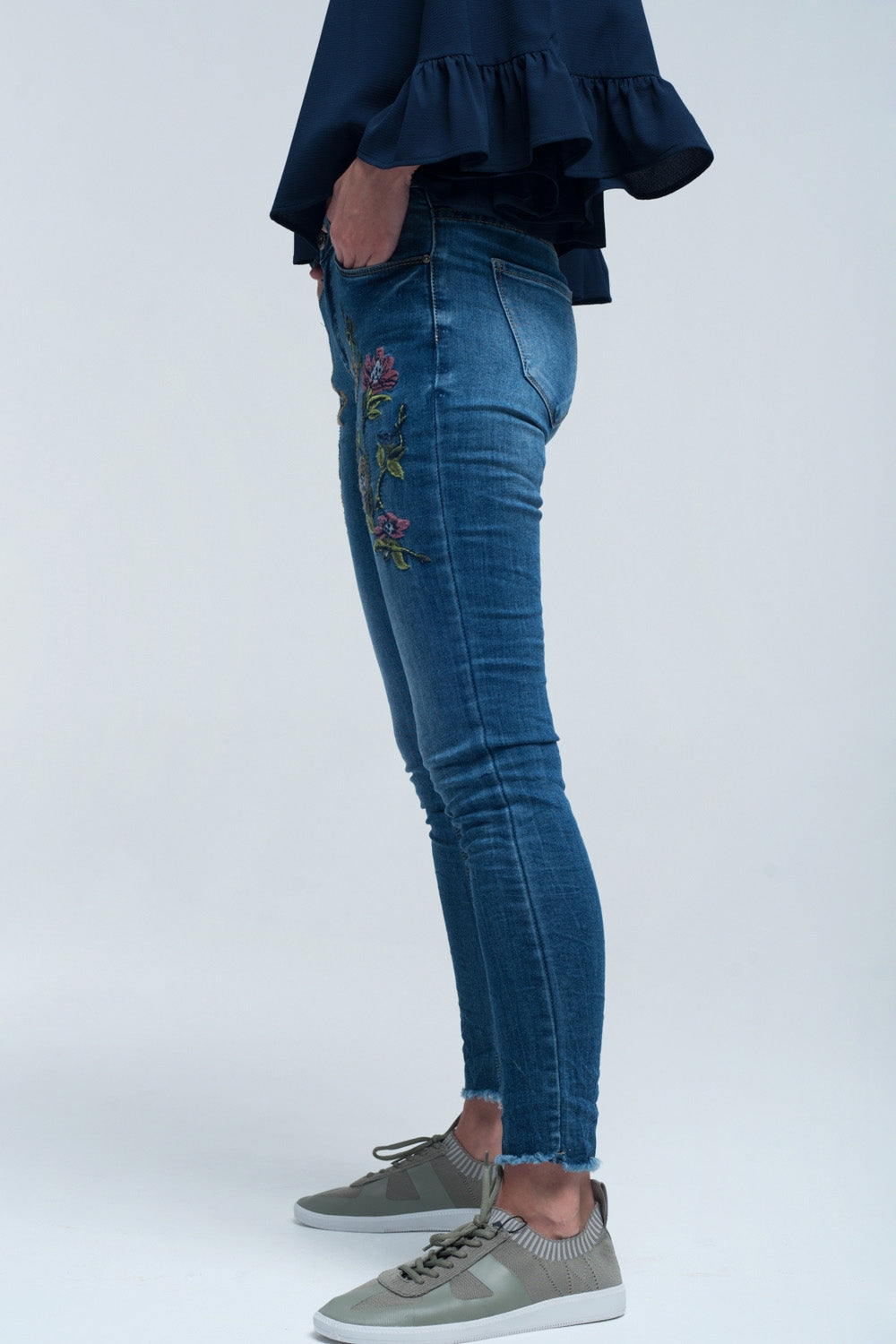 Blue Skinny Jean With Embroideries - LOLA LUXE