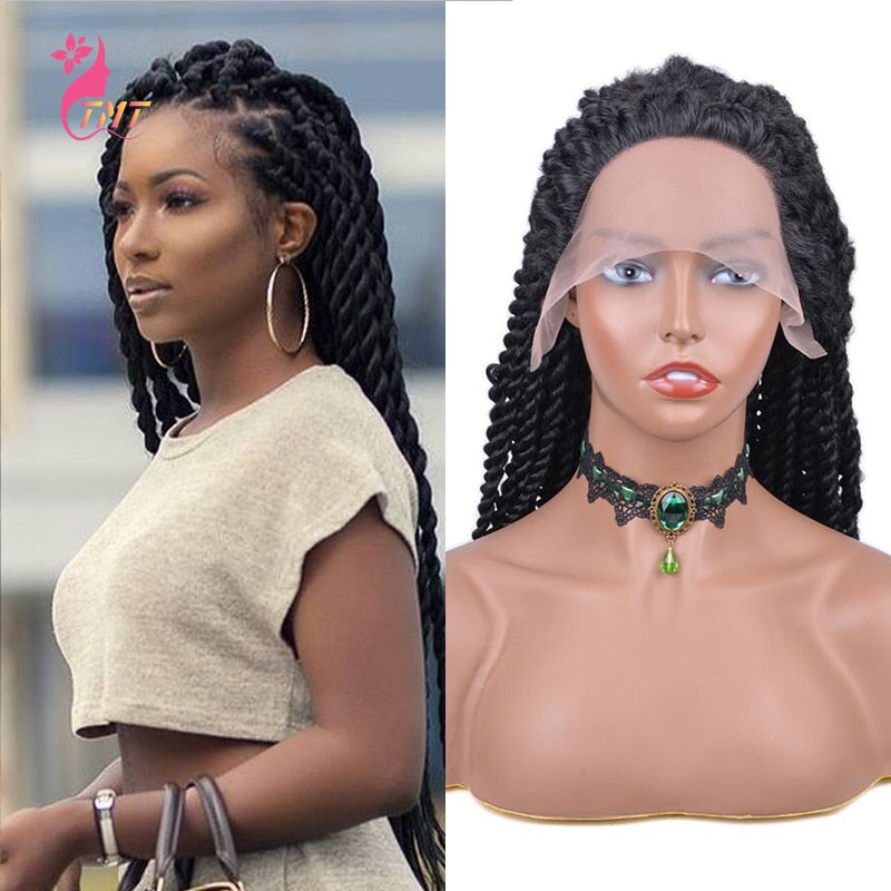 Long Synthetic wigs Senegalese Twist Braided Lace Front Wigs Twist Heat Resistant Fiber Natural Looking Wigs For Black Women - LOLA LUXE
