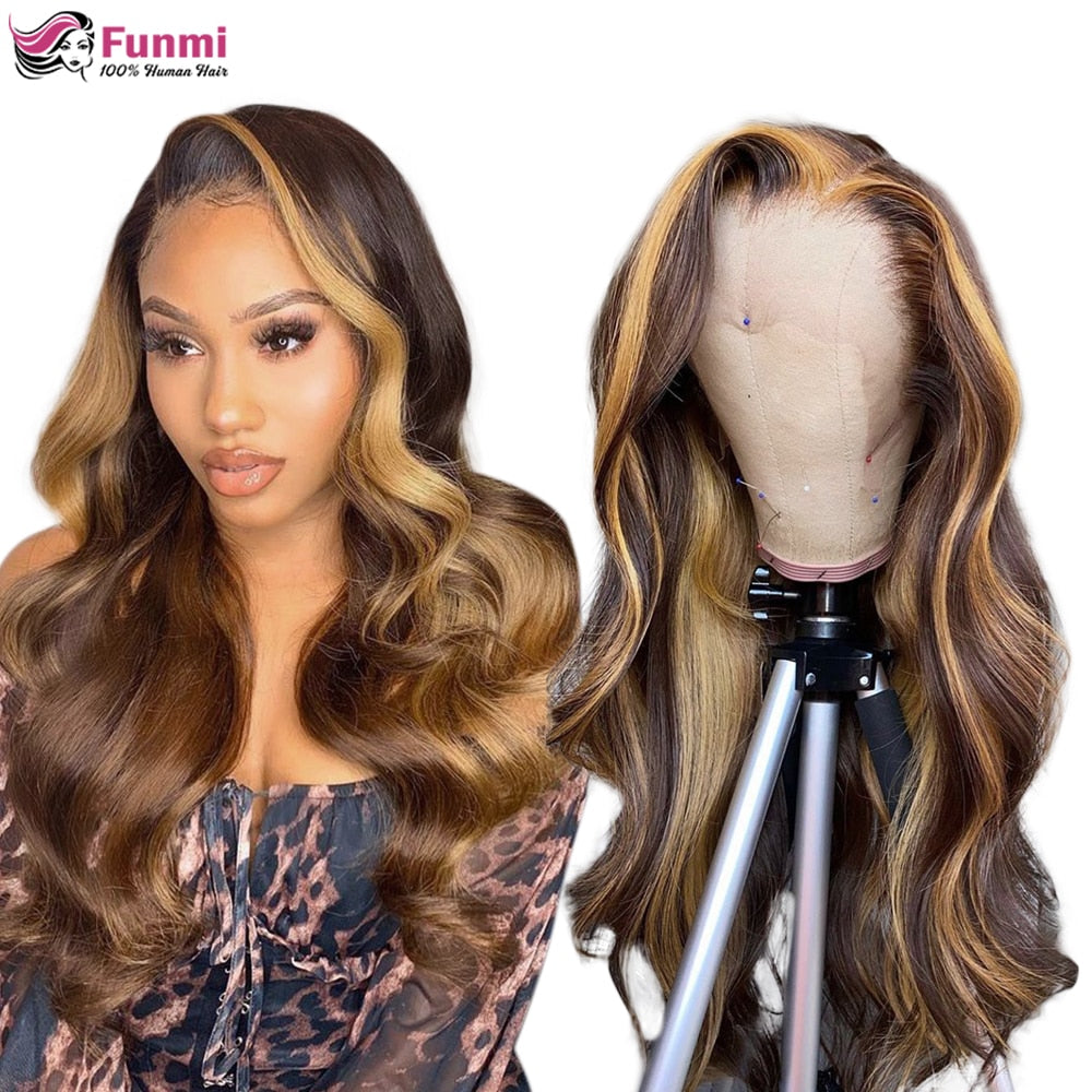 P4/27 Highlight Wig Brazilian Body Wave Wig Lace Front Human Hair Wigs For Black Women Honey Blonde Ombre Lace Frontal Wig Remy - LOLA LUXE